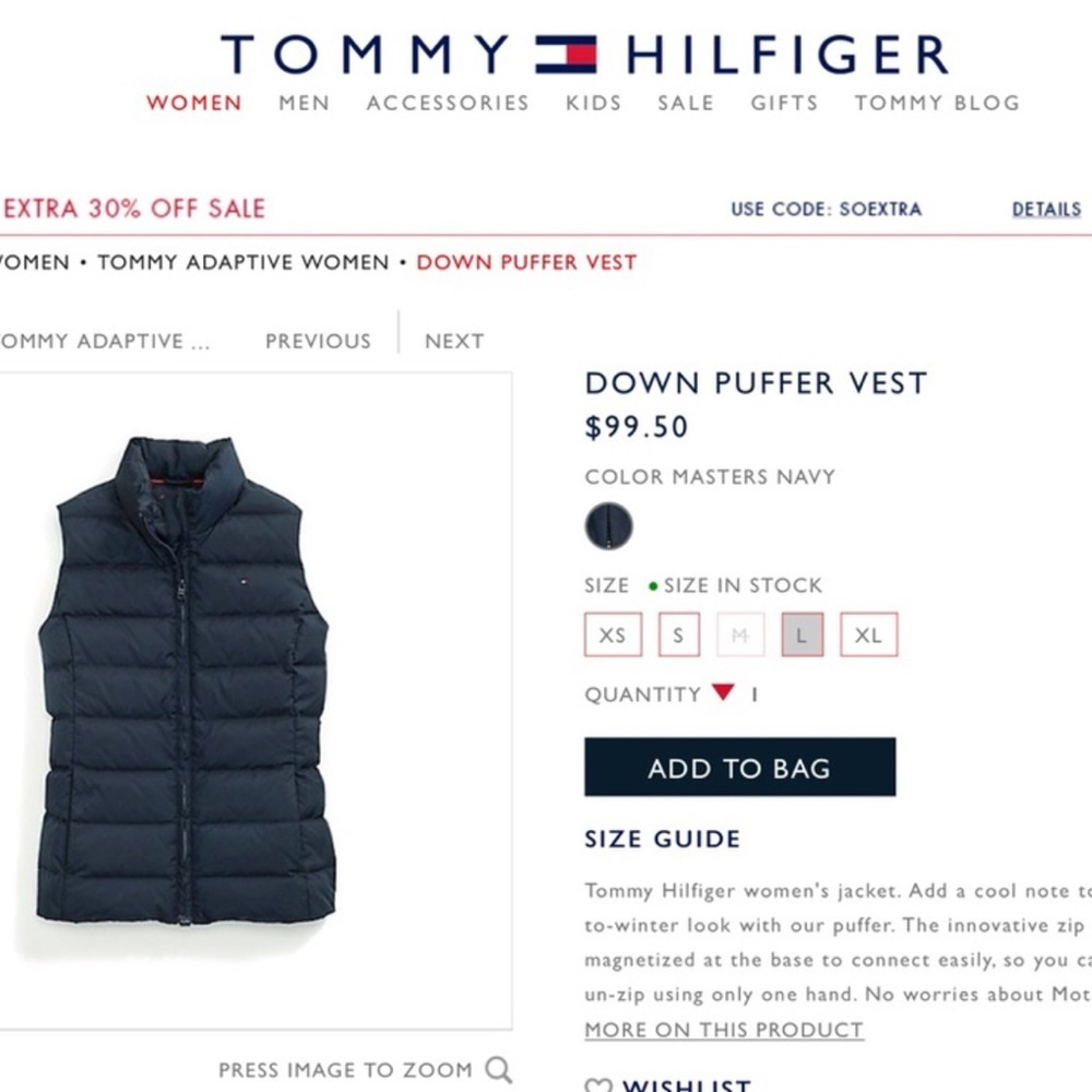Black Tommy Hilfiger Puffer Vest. L Worn once. EUC - Picture 2 of 8
